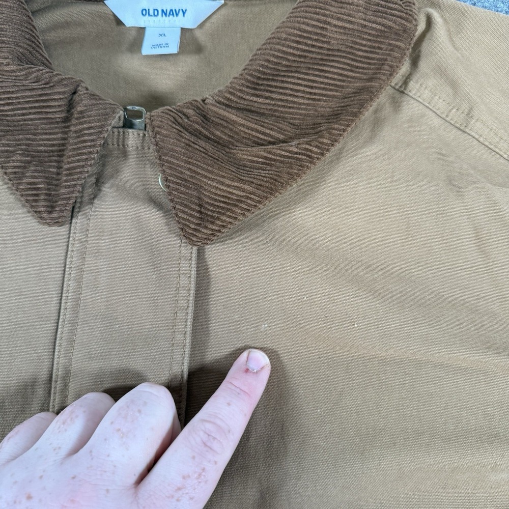 Old Navy Barn Jacket Mens XL Brown Chore Canvas Corduroy Collar Zip Clifftop - Picture 10 of 13